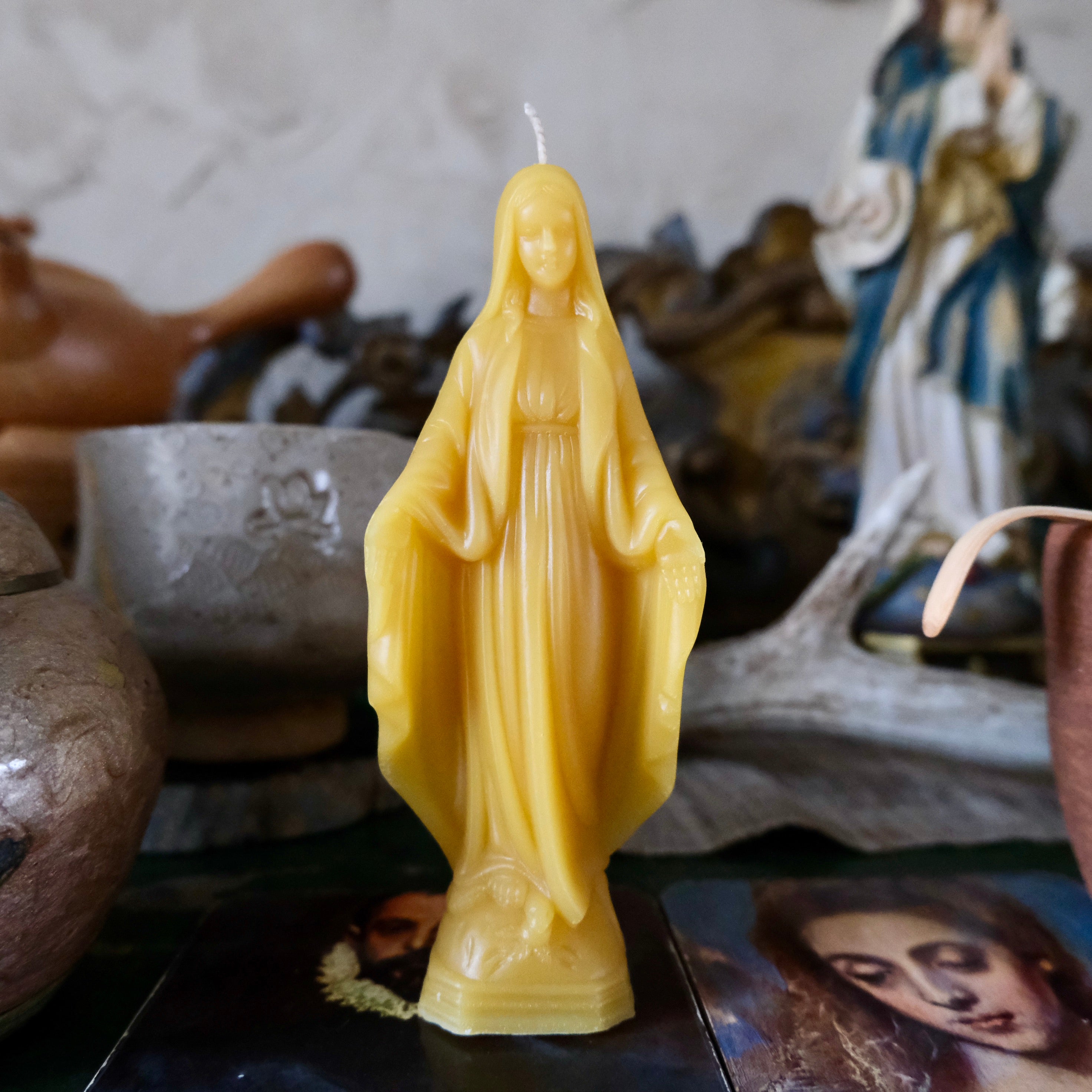 Blessed Virgin Mary Beeswax Candle/ Statue