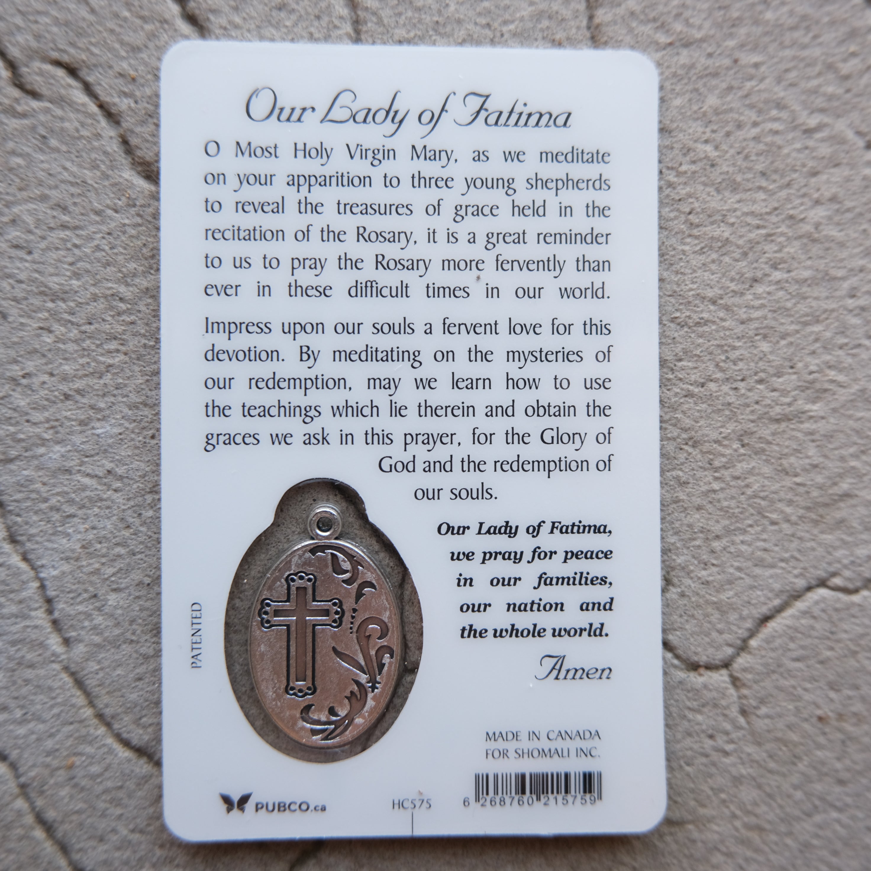 OUR LADY OF FATIMA PRAYER CARD