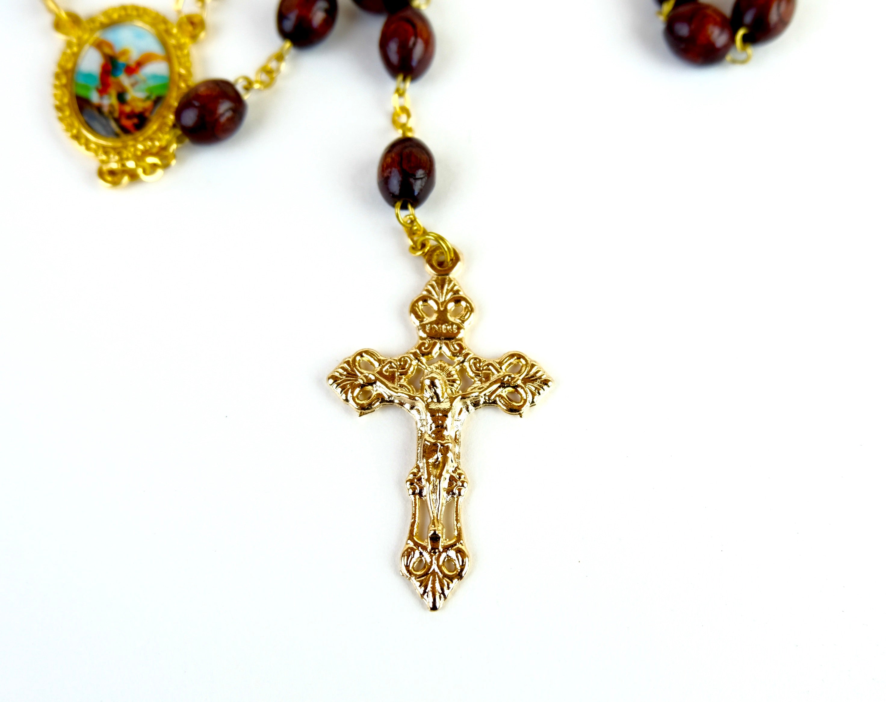 SAINT MICHAEL THE ARCHANGEL WOODEN ROSARY
