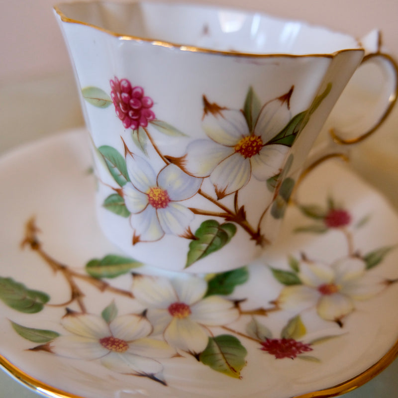 Hammersly and Co. Bone China Tea Cup and Saucer: Dogwood Blossom