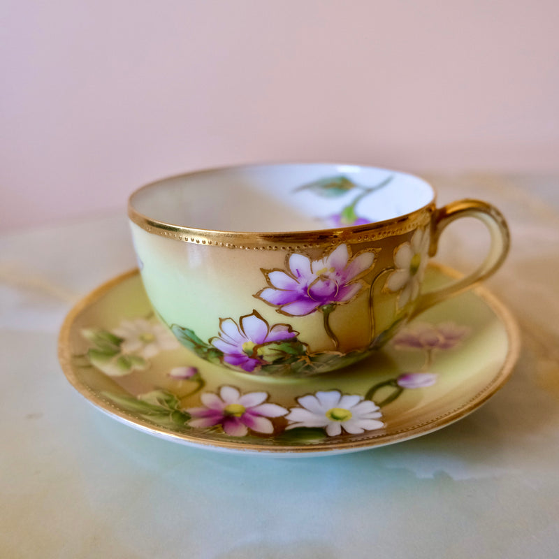 Handpainted Bone China Tea Cup and Saucer from Japan