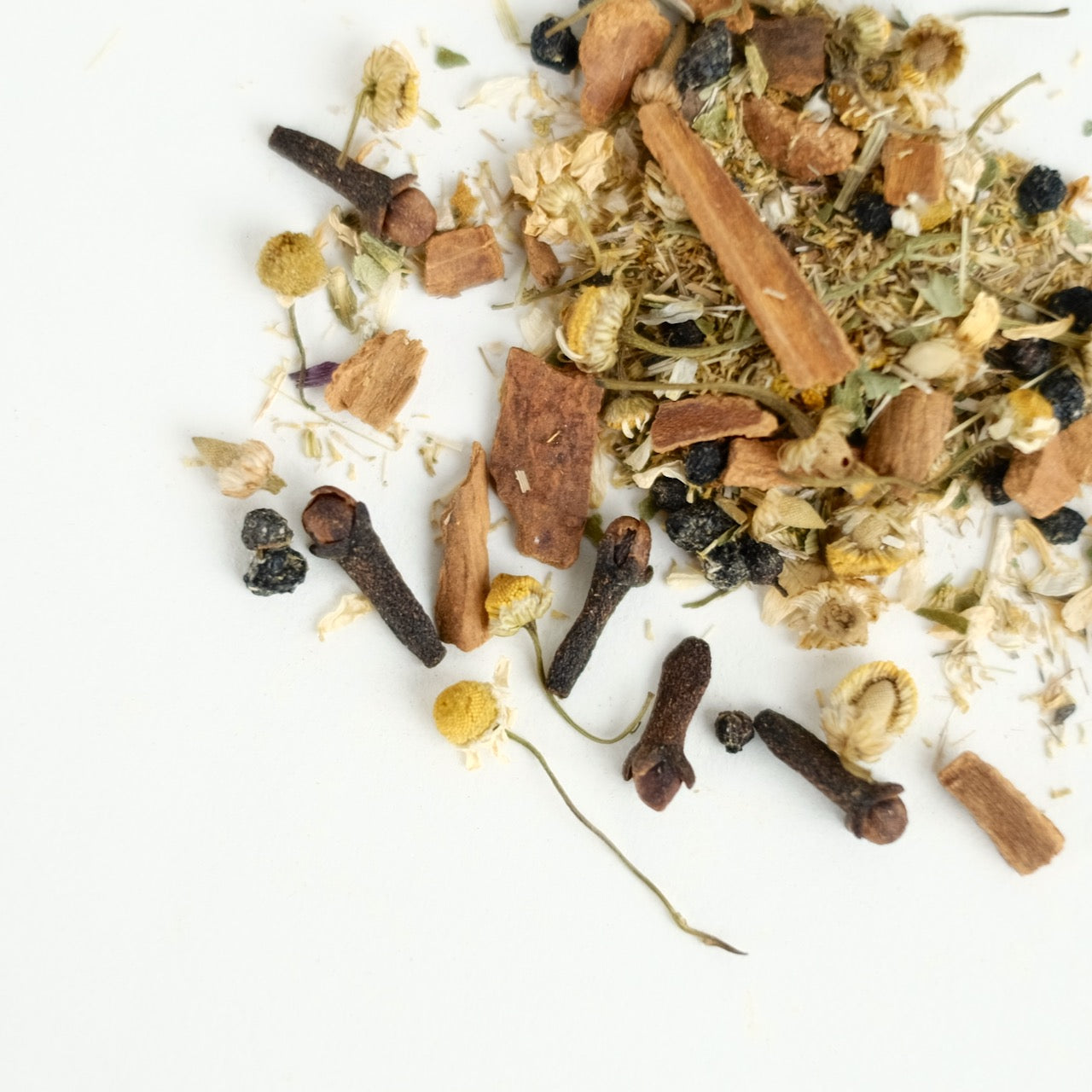 A close up of organic chamomile tea, called Earth Apple.