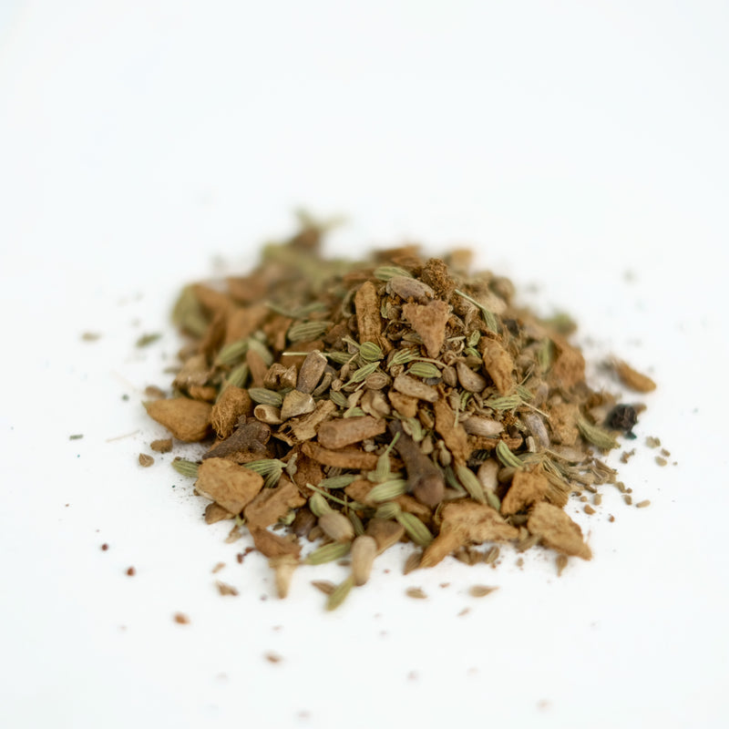 A close up of Chaga Chai, an organic herbal tea.