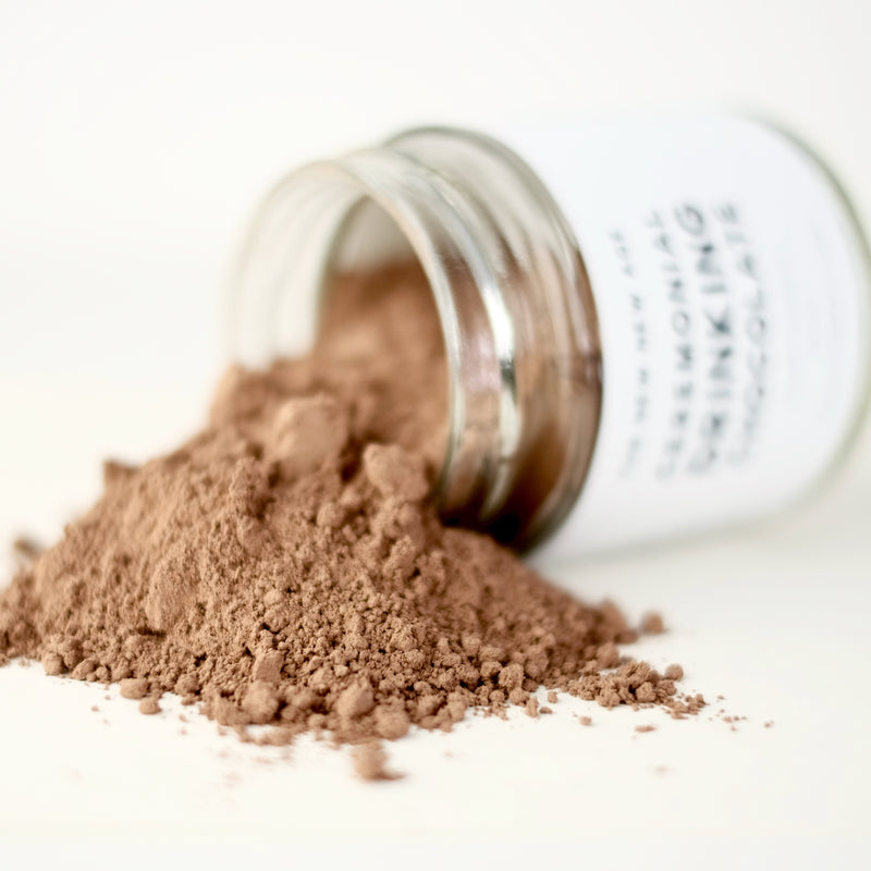 A close up of an herbal powder, called Drinking Chocolate with mushrooms.
