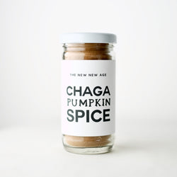 A jar of Chaga Pumpkin Spice, featuring Chaga Mushroom.