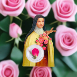 PRAYER CARD ST. THERESE WITH ROSE PETALS