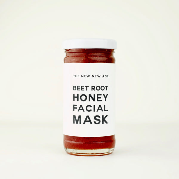 A jar of the Beet Root Honey Face Mask, made by The New New Age.